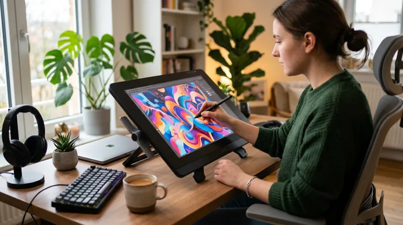 Person creating digital art on tablet